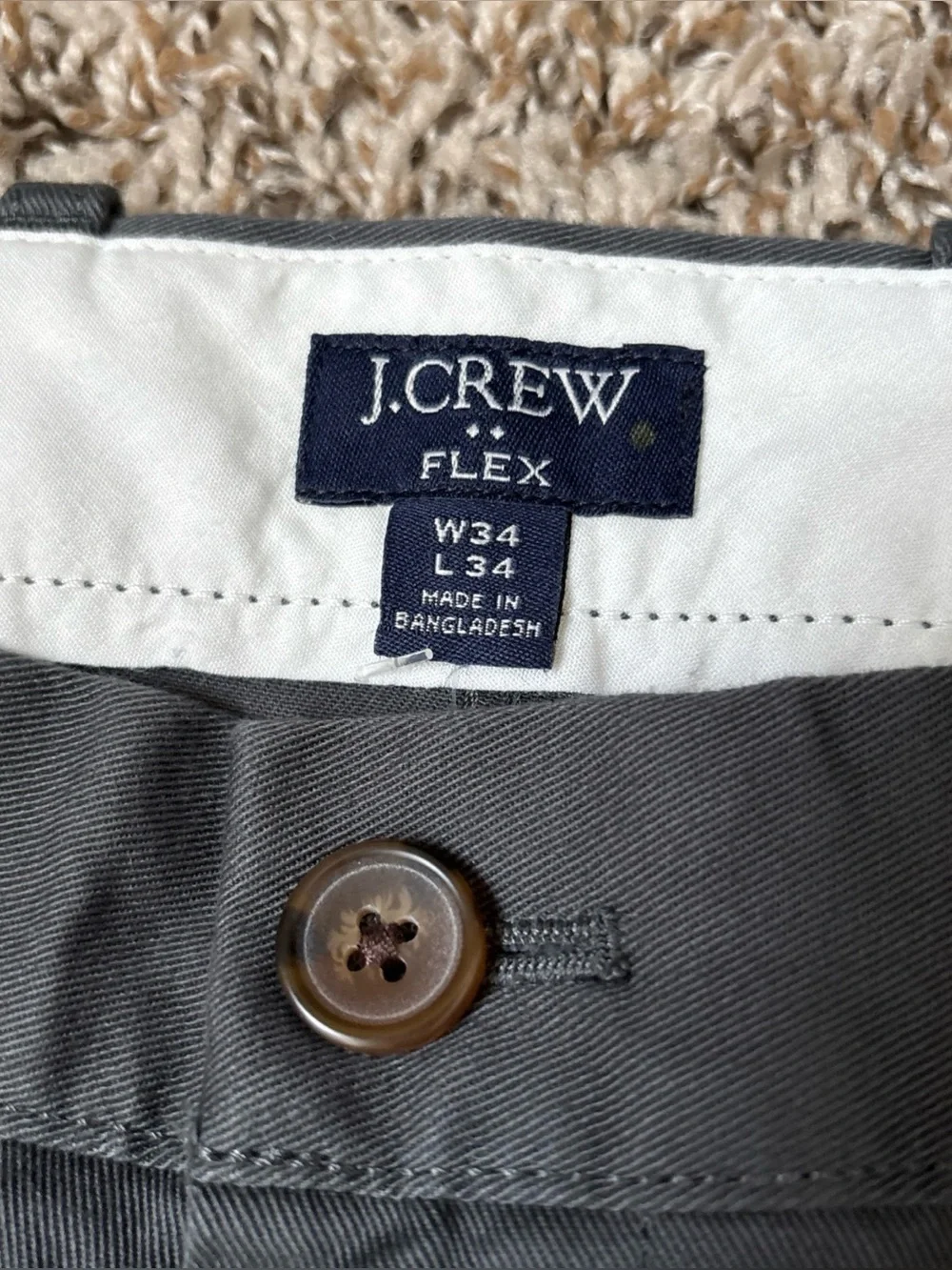 J. Crew Flex Men's Slim Fit Dark Gray Chino Pants, 34x34, NWT